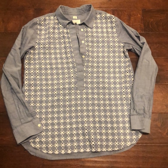 LOFT Tops - LOFT Chambray Eyelet Shirt